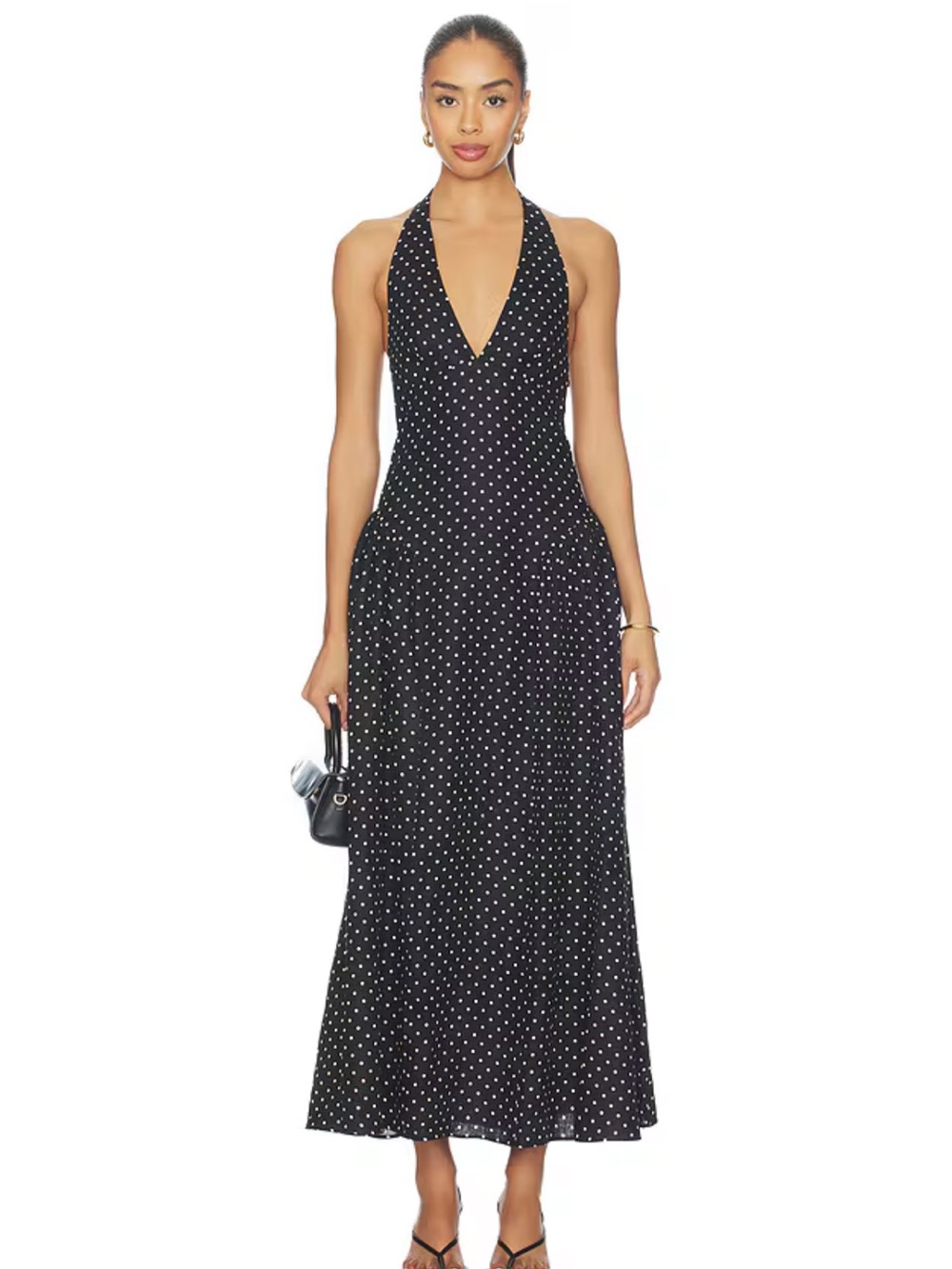 NWT Faithfull La Cala Midi Dress in Lola Polka Dot Black & Cream - Picture 1 of 4